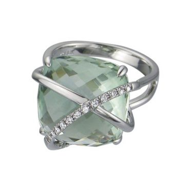 Green Amethyst, Diamond and Gold Ring R1006