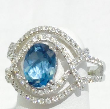 Gold, Diamond and Blue Topaz Ring R1040