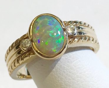 Diamond, Opal and Gold Ring R1087