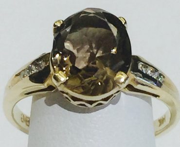 Diamond, Smokey Quartz and Gold Ring R1114