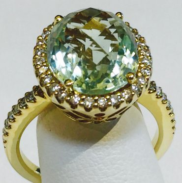 Diamond, Green Amethyst and Gold Ring R1108