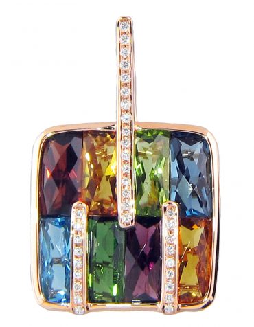 Diamond, Multiple Gemstone and Gold Pendant P1075