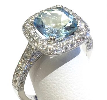 Diamond, Aquamarine and Gold Ring R1134
