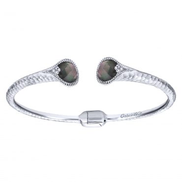 Sterling Silver Bangle with Mother-of-Pearl and Crystal SS1001