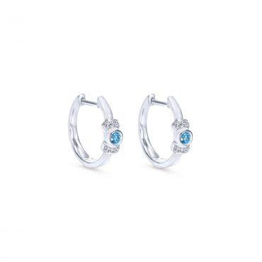 Sterling Silver, Diamond and Blue Topaz Hoop Earrings SS1002