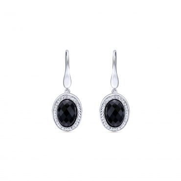Onyx and Sterling Silver Drop Earrings SS1009