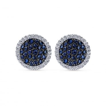 Blue Sapphire, White Sapphire and Sterling Silver Stud Earrings SS1018