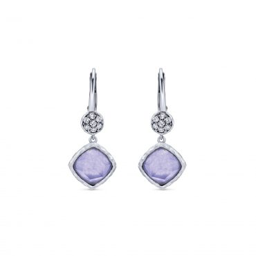 White Sapphire, Pale Purple Gemstone and Sterling Silver Drop Earrings SS1024