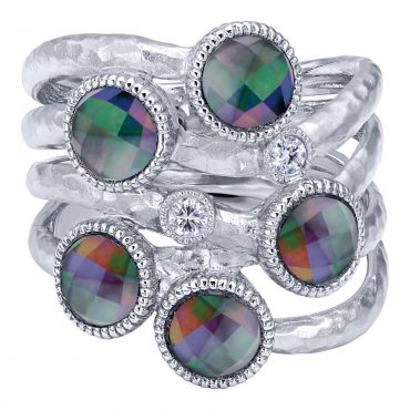 Sterling Silver, Mother-of-Pearl and White Sapphire Ring SS1042