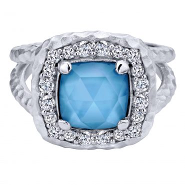 Sterling Silver, Turquoise, White Sapphire and Mother-of-Pearl Ring SS1045