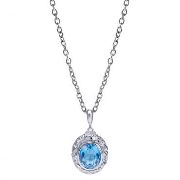 Sterling Silver and Blue Topaz Pendant SS1055