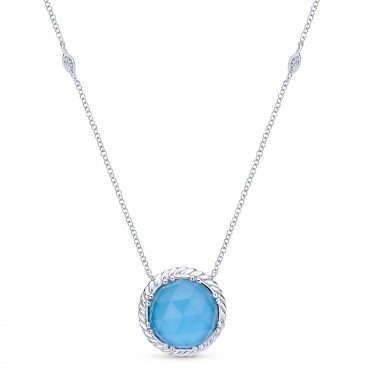 Turquoise, Rock Crystal and Sterling Silver Pendant SS1071