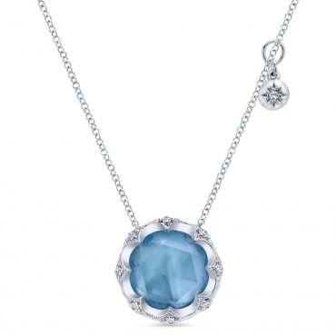Turquoise, Rock Crystal, White Sapphire and Sterling Silver Pendant SS1077