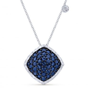Sapphire, Diamond and Sterling Silver Pendant SS1079