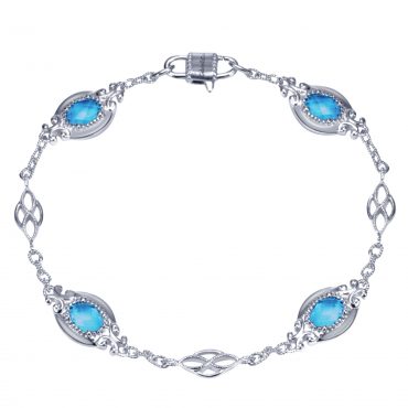 Turquoise, Rock Crystal and Sterling Silver Bracelet SS1084