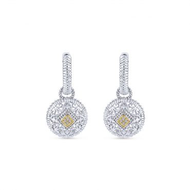 Sterling Silver, Yellow Gold and Diamond Drop Earrings ER1087